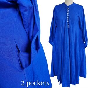 Myrah Penaloza Light Indigo Button Flowy Lagenlook Linen Sustainable Dress OS